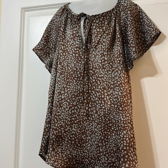 VICI Tyche Flutter Sleeve Satin Brown/Light Blue‎ Print Top, Women’s Small - Picture 2 of 11